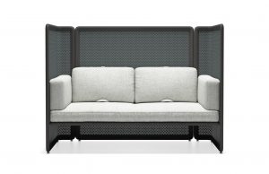 Lagunitas Lounge System loveseat in light gray with charcoal privacy screen