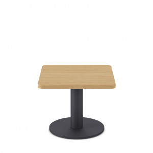 Square office occasional table with wooden top and black metal base