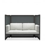 Lagunitas Lounge System loveseat in light gray with charcoal privacy screen