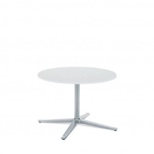 Low-profile white office side table with aluminum base