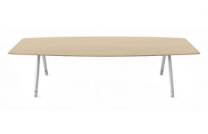 Rounded edge wooden office coffee table with aluminum legs