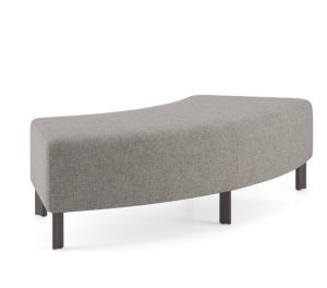 Curved office bench with metal legs and grey upholstery
