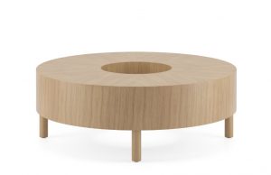 Round wooden Circa table with hole cut in center