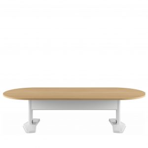 Oval shaped adjustable height wooden office meeting table