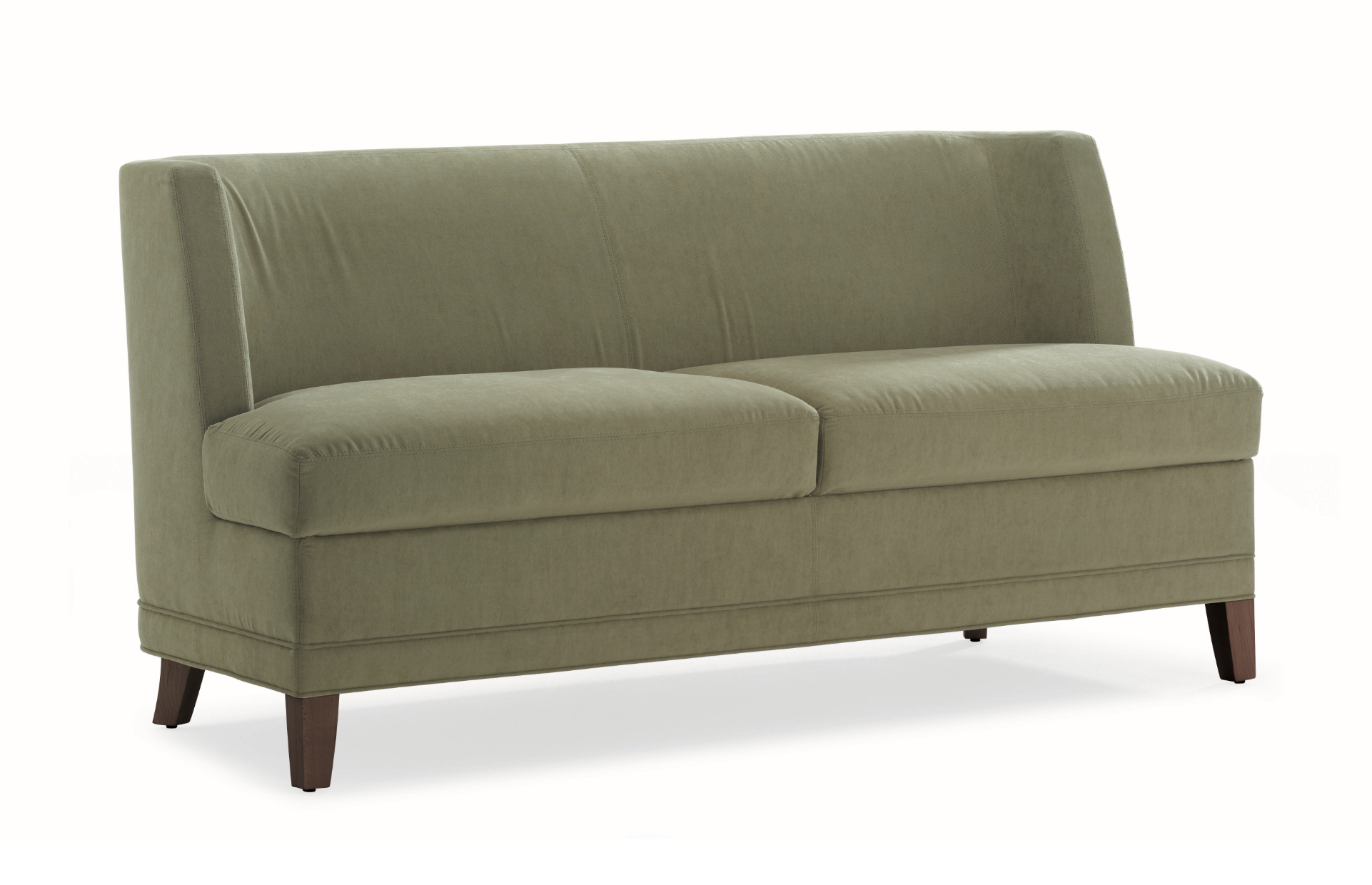 Grey suede office lounge sofa with high armrest and wooden legs