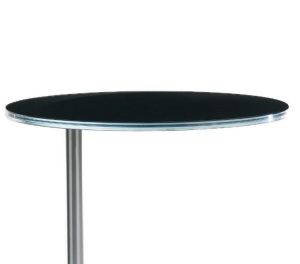 Reflective metal side table with round top and wide aluminum base
