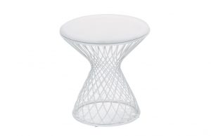 White metal lattice outdoor patio stool with soft round top