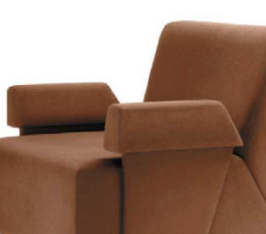 Brown office lounge chair with angled back and high armrests