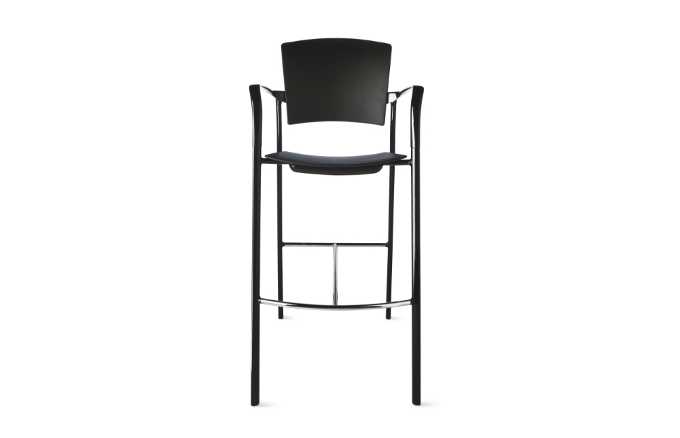 Rounded back black office bar stool with armrests