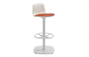 White office bar stool with orange upholstery and white base