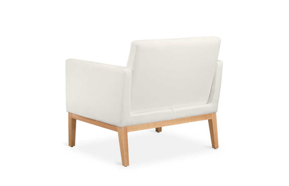White midcentury styled office lounge chair with wooden base