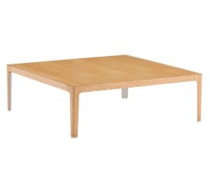 Low office table with wooden finish over metal frame