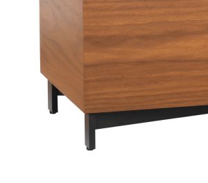 Low corner and metal base of wooden office storage bench