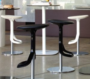 Office cafe with matching black and white stools & cafe-height tables