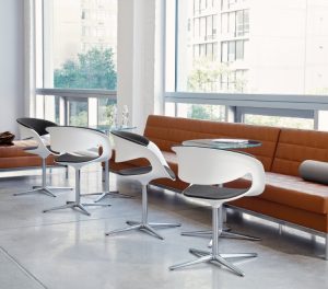 White office side chairs with glass coffee tables and burnt orange sectional sofa & bench
