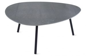 Curved top three-legged side table with grey marble finish