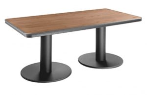 Wooden office table with two black metal legs & bases