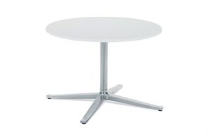 Low-profile white office side table with aluminum base