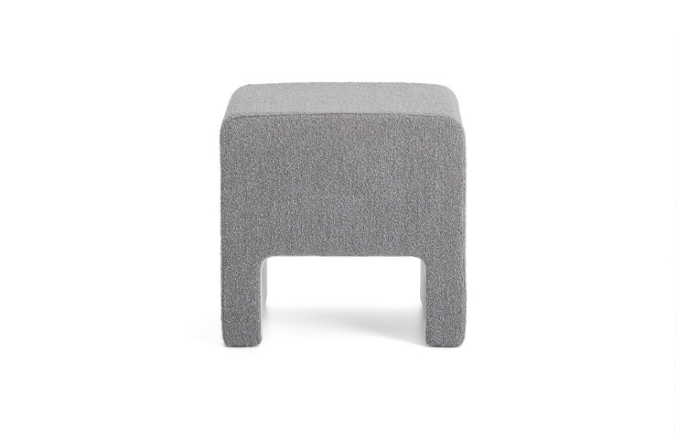 Side of grey upholstered office bench with matching legs