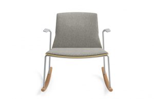 Montara650 modern office rocker lounge chair in gray upholstery with metal legs and wood base