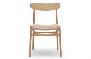 Wooden occasional chair with contoured back and woven seat