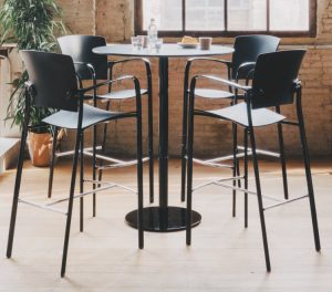 Cafe height bar stools in black with matching legs and armrests