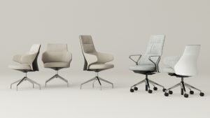 White office armchairs with both solid and mobile bases