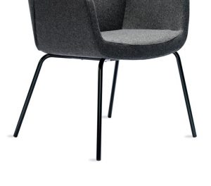 Rounded dark grey office chair with black metal legs
