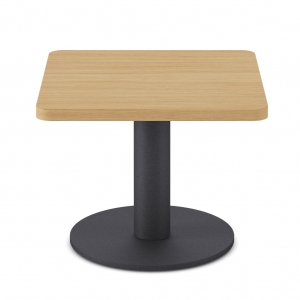 Square office occasional table with wooden top and black metal base