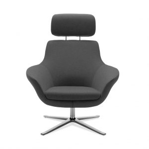 Bob office lounge chair in black upholstery with chrome finish legs and attached headrest