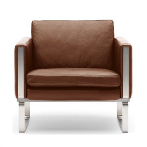 CH100 lounge seating in brown leather upholstery with modern chrome finish legs
