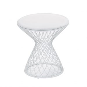 White metal lattice outdoor patio stool with soft round top