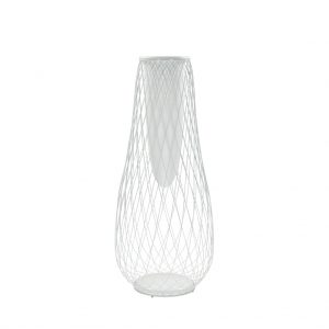 Metal wire outdoor display vase finished in white