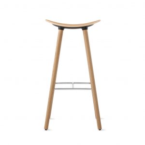 Curved-seat wooden office stool with matching wooden legs