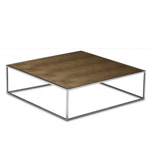 Square low wooden office coffee table with metal frame