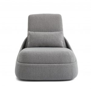 Plush, armless lounge chair with stuffed back and seat, grey upholstery, and matching pillow
