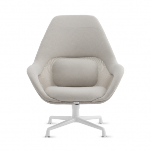 SW_1 lounge chair in off-white upholstery with mesh back and white painted legs