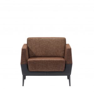 Visalia lounge armchair in dual tone finish with brown textured upholstery and black base