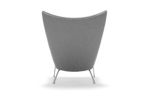 Back of wing-backed office chair upholstered in grey