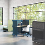 Lagunitas Lounge System privacy screens create a freestanding focus nook with desk and office chair