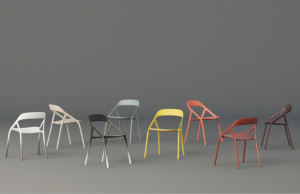 Colorful small office side chairs arranged in colors of rainbow