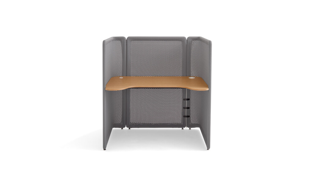 Privacy desk with gray panels on a white background