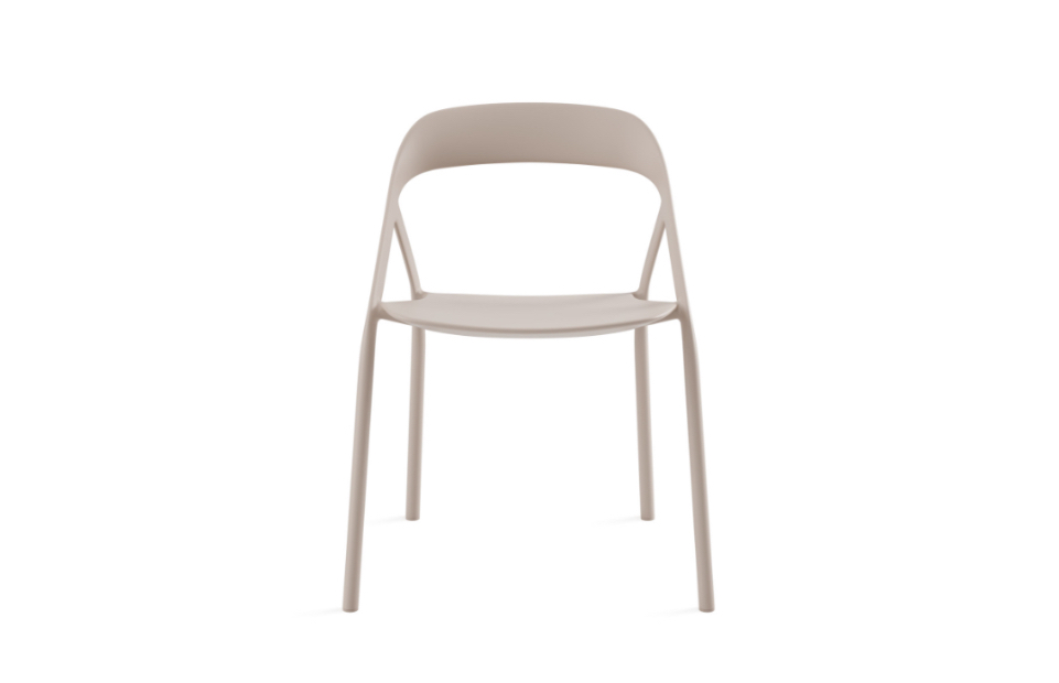 Pastel colored office guest chair with rounded back and seat