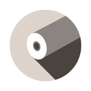 Abstracted vector drawing of long roll of paper being unspooled across a tan circle background
