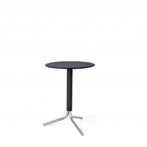 Slim three-legged office side table with round top and matching black top and base