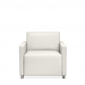 White leather office lounge armchair with polished metal legs