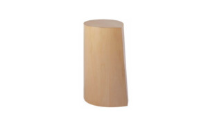 Natural wood side table with round top and balance point on side