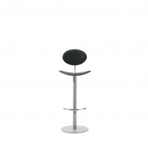 Tall, slender office stool with circular back, matching seat, and adjustable metal base