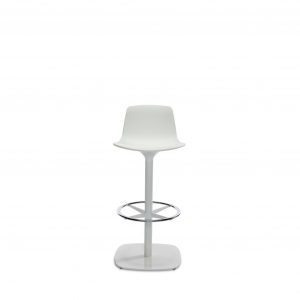 White office cafe stool with matching base and round metal footrest