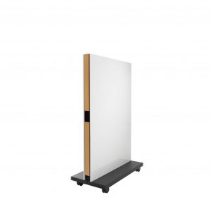 Mobile office whiteboard with wheeled base and wooden core